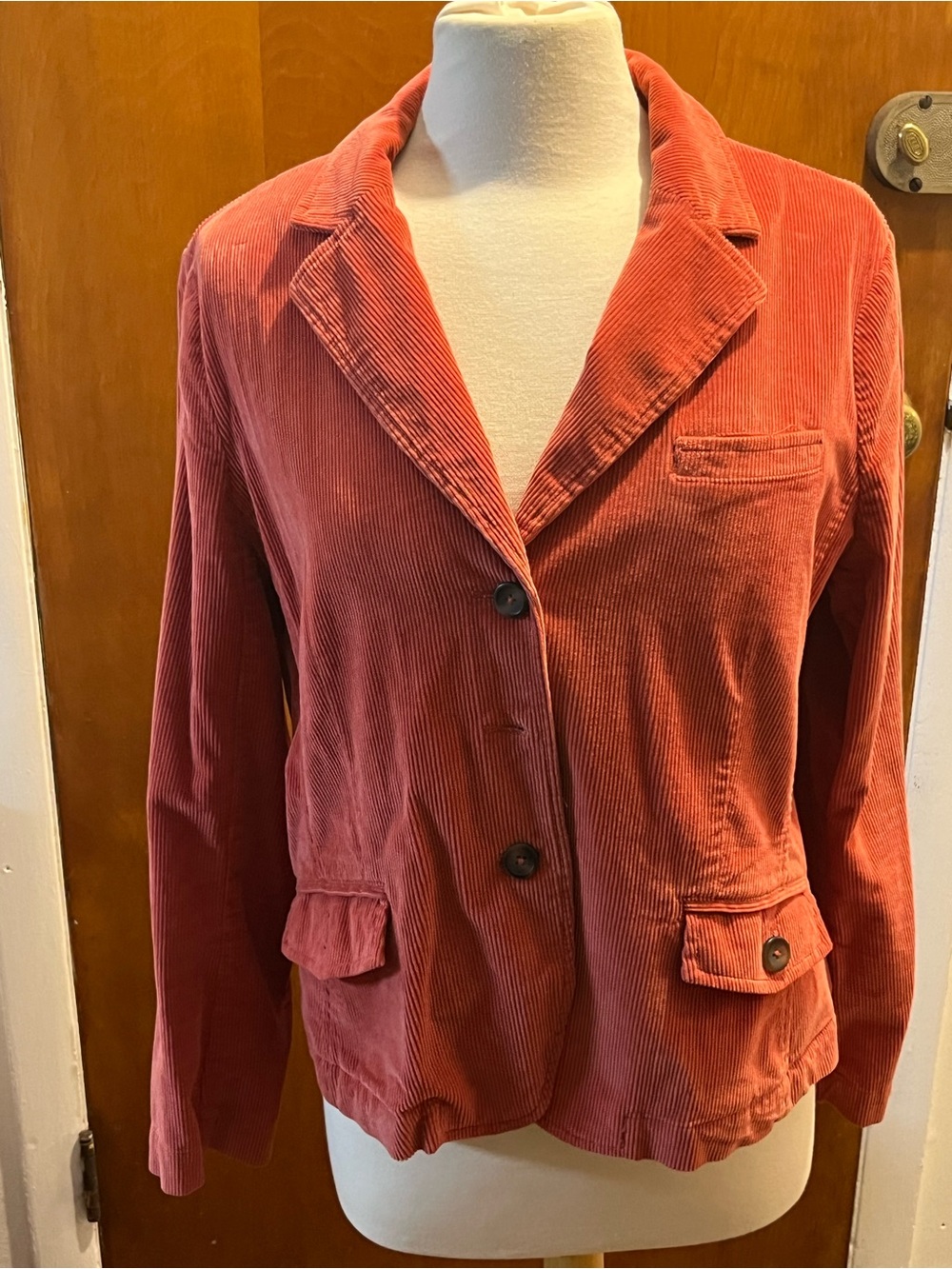 Talbots Women's Burnt Orange Corduroy Blazer Jacket. Size 16 Button Front EUC